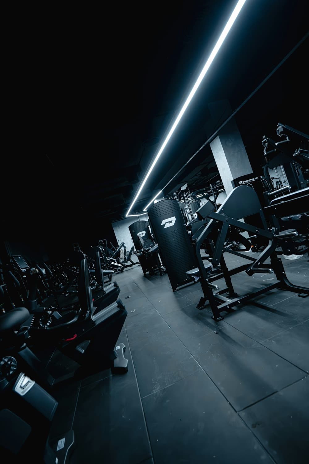 The gym floor with strength training equipment